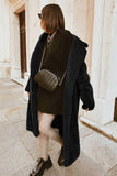 Black Notched Lapel Long Faux Fur Shearling Coat