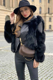 Black Cropped Zipper Leather Faux Fur Jacket