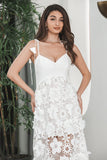 White Boho Flower Sheath Spaghetti Straps Long Party Dress with Lace