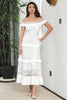 Load image into Gallery viewer, White Tiered Long Boho Engagement Party Dress with Lace