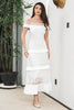 Load image into Gallery viewer, White Tiered Long Boho Engagement Party Dress with Lace