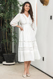 White 3/4 Sleeves Boho Engagement Party Dress with Lace