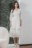 Tea-Length Lace Little White Dress with Long Sleeves