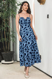 Blue Black Floral Maxi Boho Party Dress