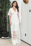 White Boho Maxi Lace Formal Party Dress