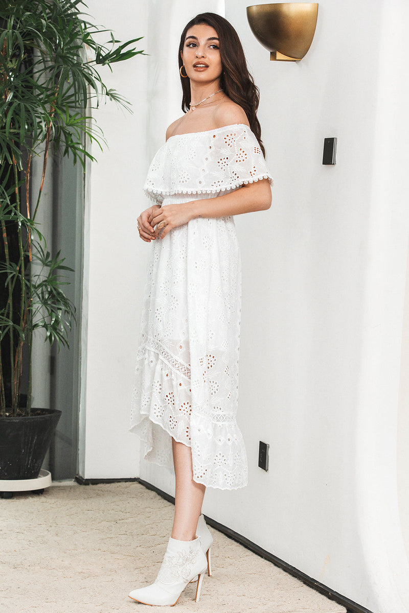 Load image into Gallery viewer, White High Low Hollow Boho Engagement Party Dress