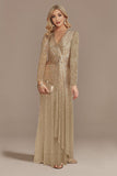 Sparkly Navy A-Line V-Neck Choir Dress with Sequins