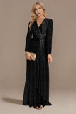 Sparkly Navy A-Line V-Neck Choir Dress with Sequins