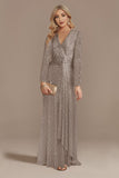 Sparkly Navy A-Line V-Neck Choir Dress with Sequins