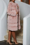 Pink Faux Fur Long Shearling Coat