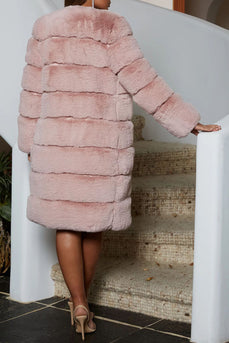 Pink Faux Fur Long Shearling Coat