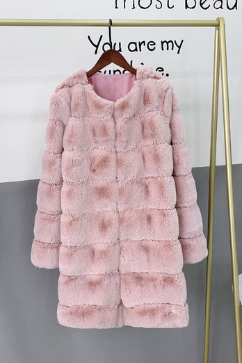 Pink Faux Fur Long Shearling Coat