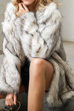 Grey Shawl Lapel Faux Fur Short Shearling Coat