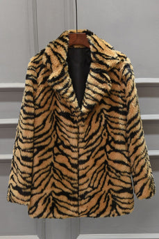 Brown Leopard Printed Faux Fur Short Shearling Coat