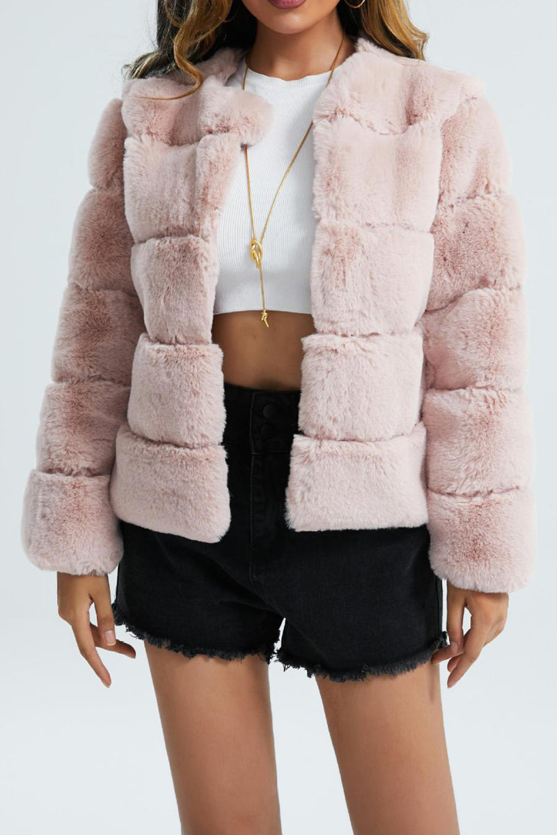 Load image into Gallery viewer, Pink Shawl Lapel Faux Fur Short Shearling Coat