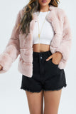 Pink Shawl Lapel Faux Fur Short Shearling Coat