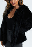 Black Hooded Faux Fur Short Shearling Coat