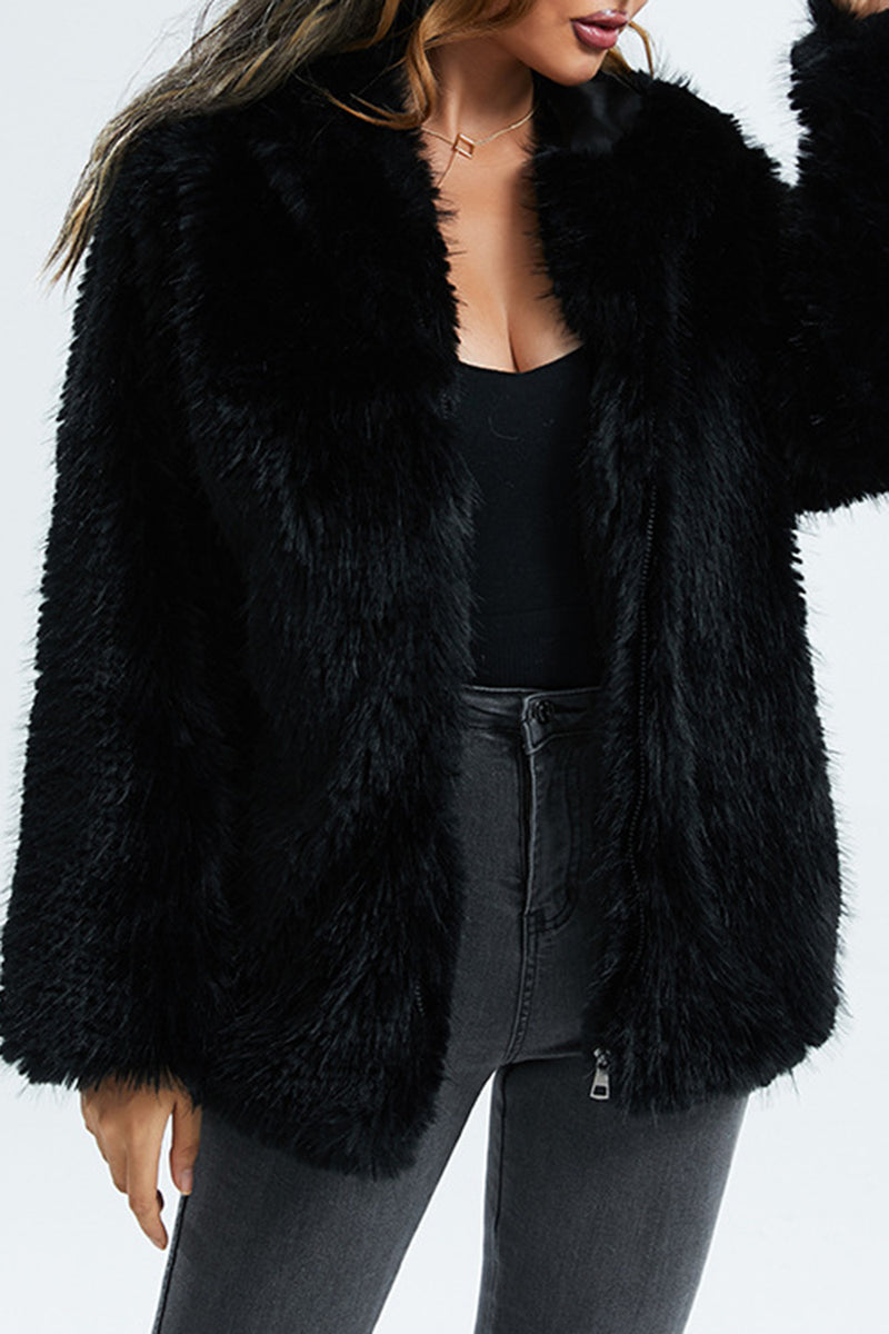 Load image into Gallery viewer, Black Hooded Faux Fur Short Shearling Coat