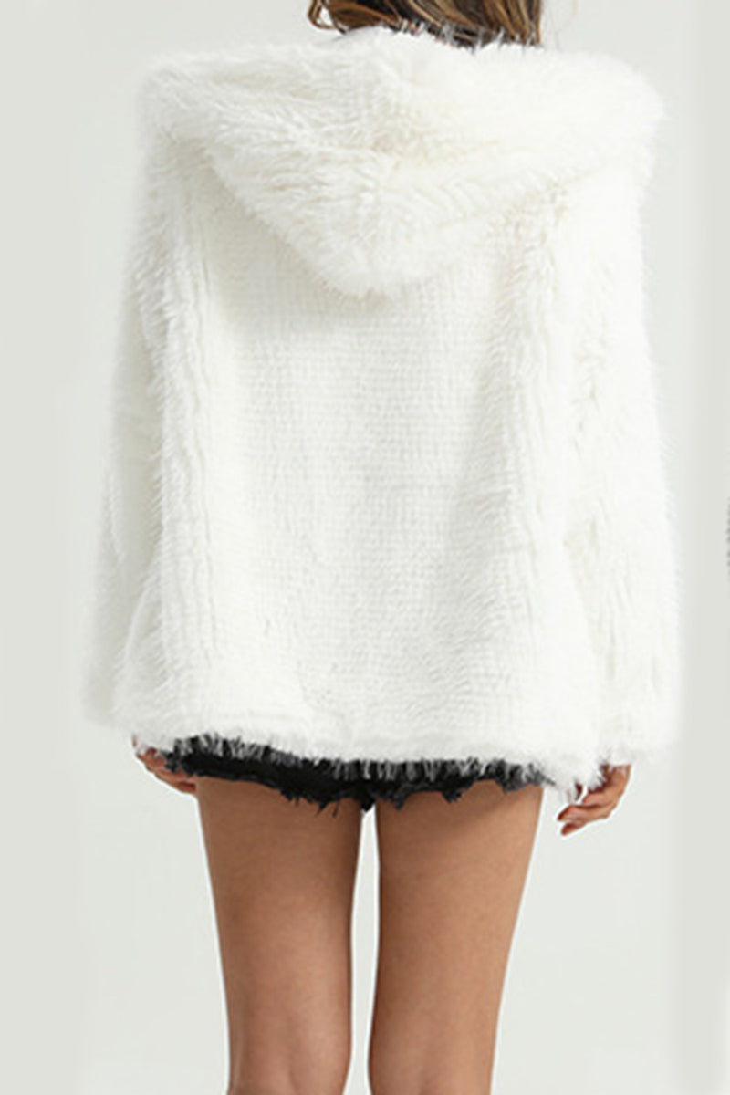 Load image into Gallery viewer, Black Hooded Faux Fur Short Shearling Coat