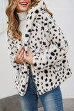 White Leopard Printed Faux Fur Hooded Shearling Coat