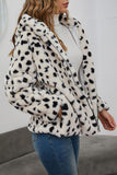 White Leopard Printed Faux Fur Hooded Shearling Coat