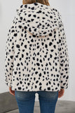 White Leopard Printed Faux Fur Hooded Shearling Coat