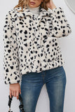 Beige Leopard Printed Faux Fur Short Shearling Coat with Pockets