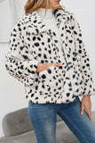 Beige Leopard Printed Faux Fur Short Shearling Coat with Pockets