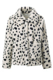 Beige Leopard Printed Faux Fur Short Shearling Coat with Pockets