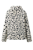 Beige Leopard Printed Faux Fur Short Shearling Coat with Pockets