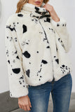 Beige Leopard Printed Faux Fur Short Shearling Coat with Pockets