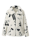 Beige Leopard Printed Faux Fur Short Shearling Coat with Pockets