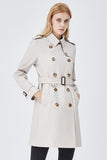 Khaki Double Breasted Long Slim Fit Trench Coat with Belt