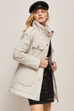 Beige Button Lapel Quilted Slim Fit Puff Jacket