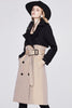 Load image into Gallery viewer, Black and Khaki Patchwork Double Breasted Long Trench Coat with Belt