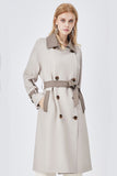 Beige Patchwork Double Breasted Long Trench Coat with Belt