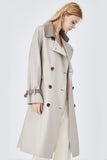 Beige Patchwork Double Breasted Long Trench Coat with Belt