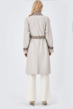 Beige Patchwork Double Breasted Long Trench Coat with Belt