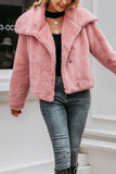 Pink Button Lapel Faux Fur Short Shearling Coat