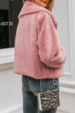 Pink Button Lapel Faux Fur Short Shearling Coat