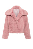 Pink Button Lapel Faux Fur Short Shearling Coat