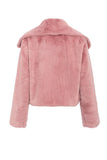 Pink Button Lapel Faux Fur Short Shearling Coat