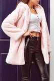 Pink Hooded Faux Fur Midi Shearling Coat