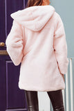 Pink Hooded Faux Fur Midi Shearling Coat