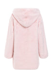 Pink Hooded Faux Fur Midi Shearling Coat