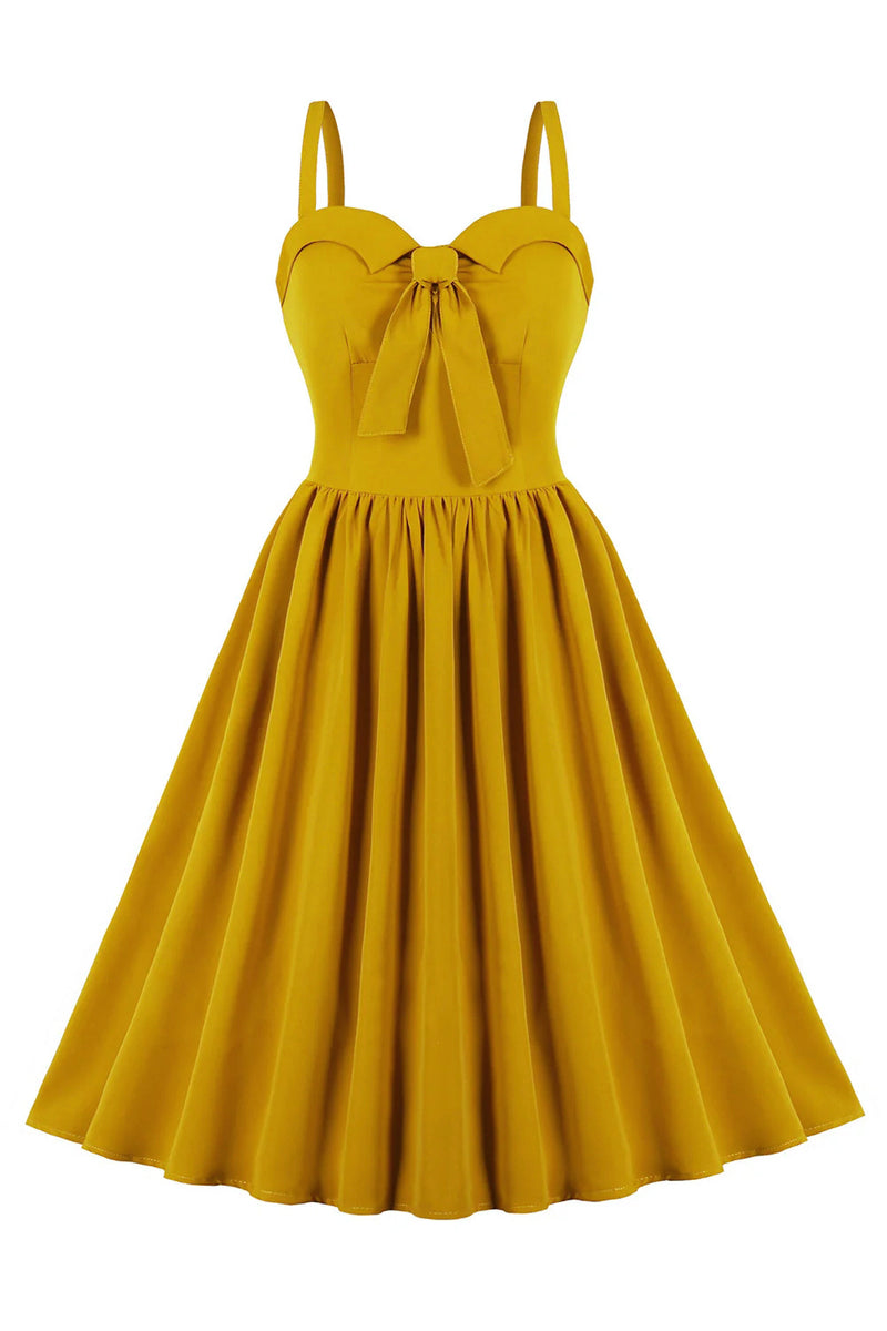 Load image into Gallery viewer, Spaghetti Straps Yellow Swing Vintage Dress