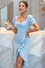 Load image into Gallery viewer, Light Blue Bodycon Cocktail Dress with Ruffles