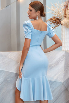 Light Blue Bodycon Cocktail Dress with Ruffles