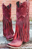 Dark Red Fringed Ankle Cowgirl Boots