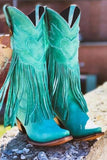 Dark Red Fringed Ankle Cowgirl Boots